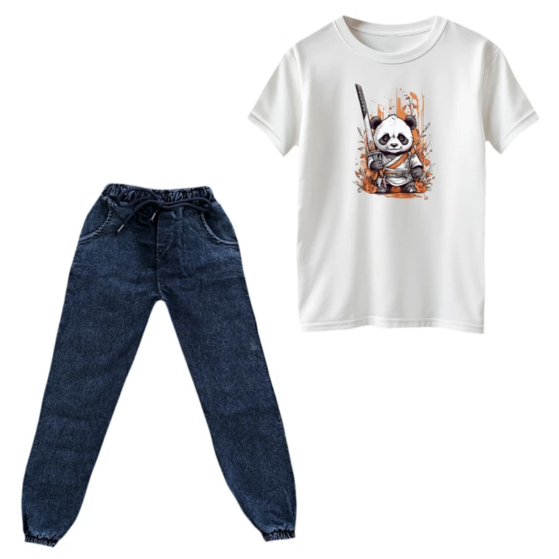 ست تی‌شرت و شلوار پسرانه مدل پاندا و شمشیر کد 2