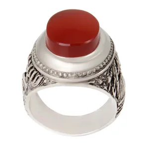 انگشتر نقره مردانه بازرگانی میلادی مدل سنگ عقیق یمنی کهنه رکاب دست ساز کد AM_1967