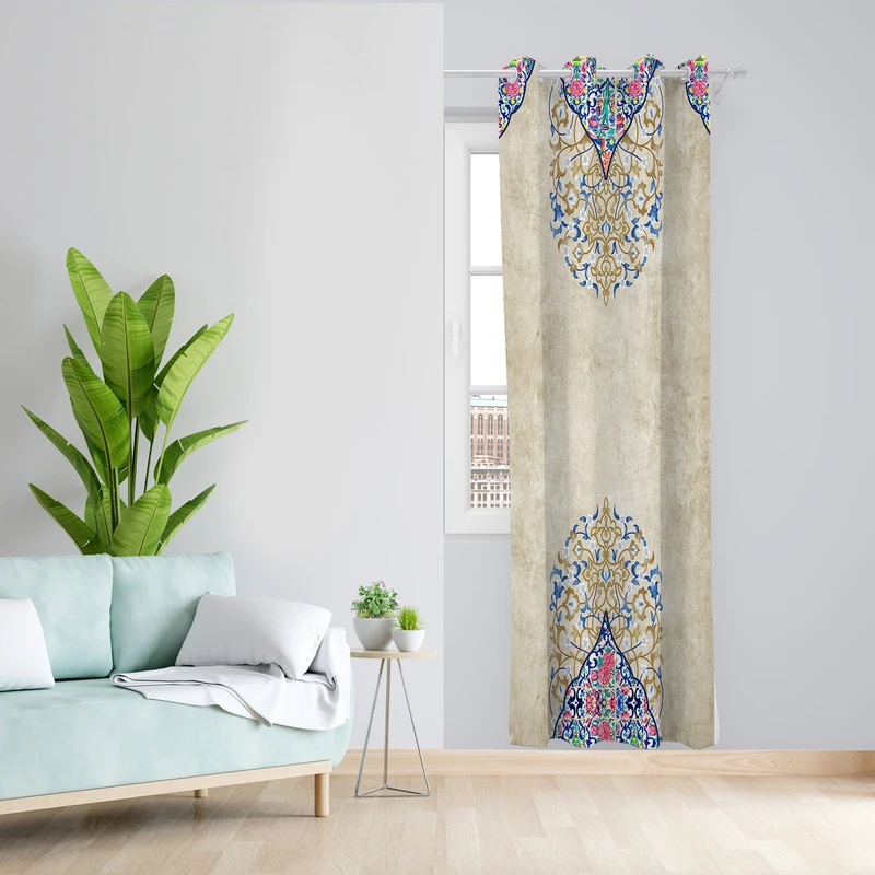 پرده طرح سنتی مدل مخمل پانچی کد L 1106L Z سایز 140x200 سانتی متر