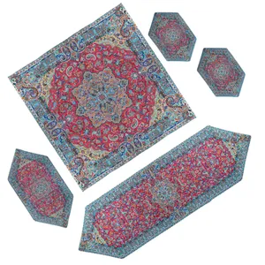 ست 5 تکه رومیزی ترمه طرح پانیز زربفت کد 101
