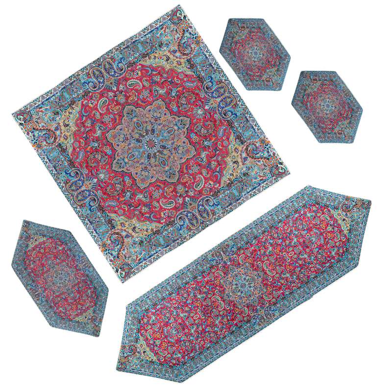 ست 5 تکه رومیزی ترمه طرح پانیز زربفت کد 101