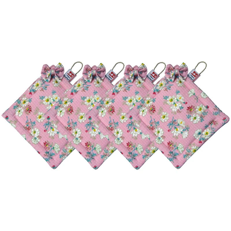 دستگیره منسوجات خسروشاهی برتر مدل  مربعی طرح شکوفه بسته 4 عددی کد DGM225