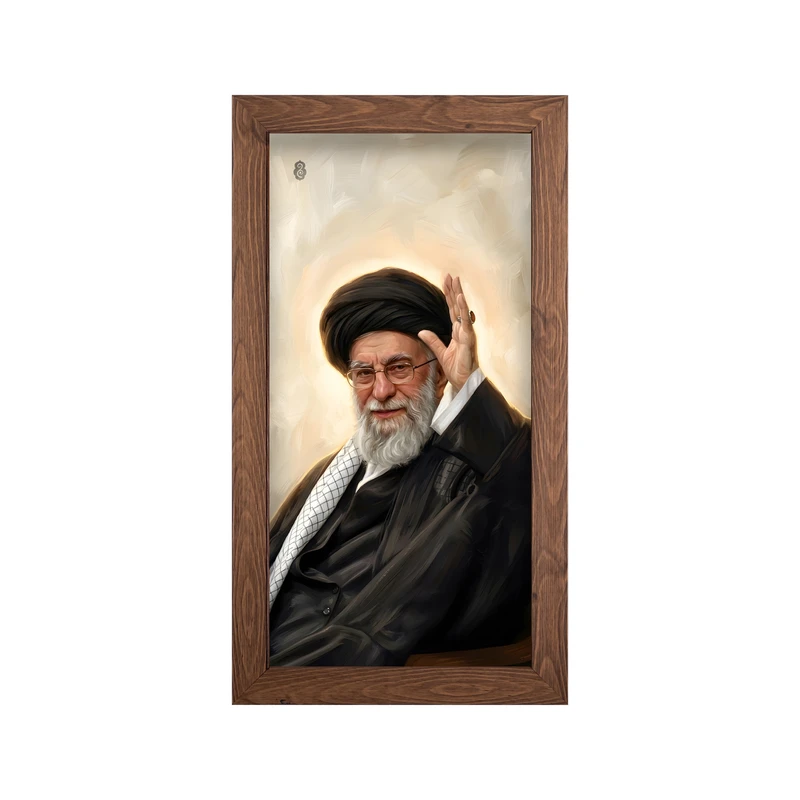 تابلو طرح رهبر شهید آیت الله سید علی خامنه ای مدل 040 فریم قهوه ای