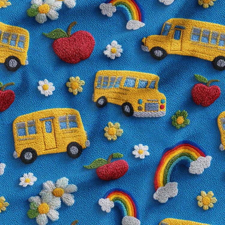 پارچه ملحفه عرض 1.5 متر پارچه باما طرح پنج بعدی اتوبوس بچه ها کد 5014152 رنگ آبی