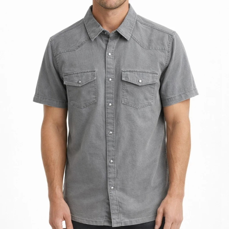 پیراهن آستین کوتاه یقه برگردان مردانه مدل کتان دو جیب