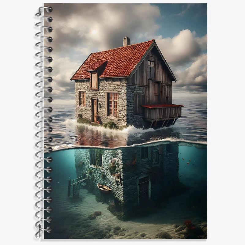 دفتر زبان 50 برگ خندالو مدل سه خط طرح خانه ی روی آب کد F6211