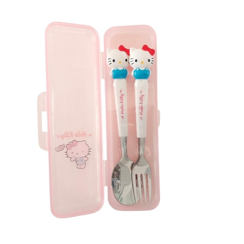 ست قاشق چنگال کودک طرح Hello Kitty صورتی به همراه باکس نگهدارنده کد VT6275