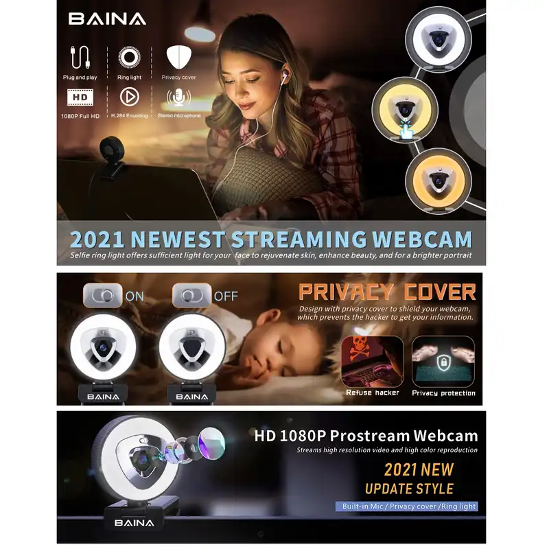 وب کم باینا مدل Streaming with Ring Light