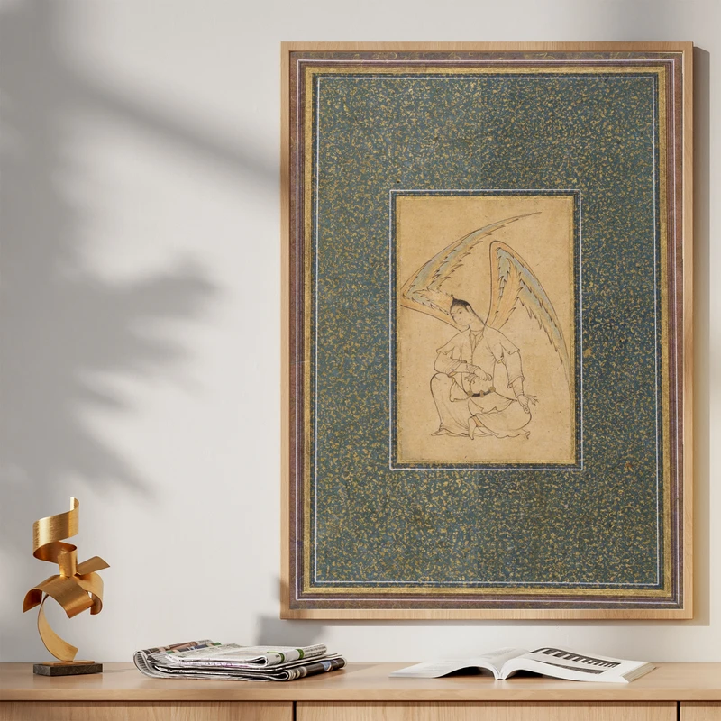تابلو طرح نگارگری آسمانی مدل G00418 فریم کرم روشن