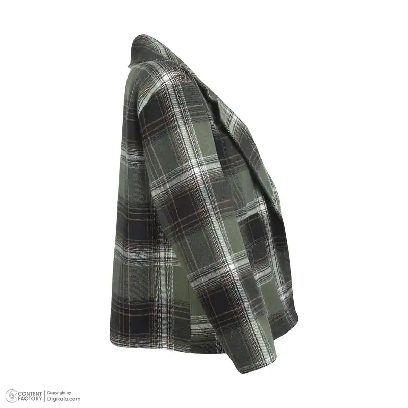 کت زنانه ژیار مدل چهارخانه پشمی یقه انگلیسی رنگ سبز