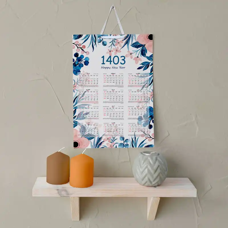 تقویم دیواری سال 1403 خندالو مدل گل آبرنگی کد E25