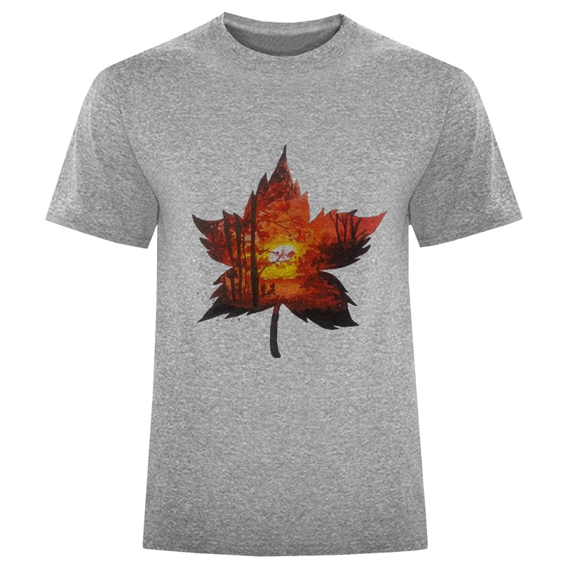 تی شرت آستین کوتاه مردانه مدل برگ پائیزی D380