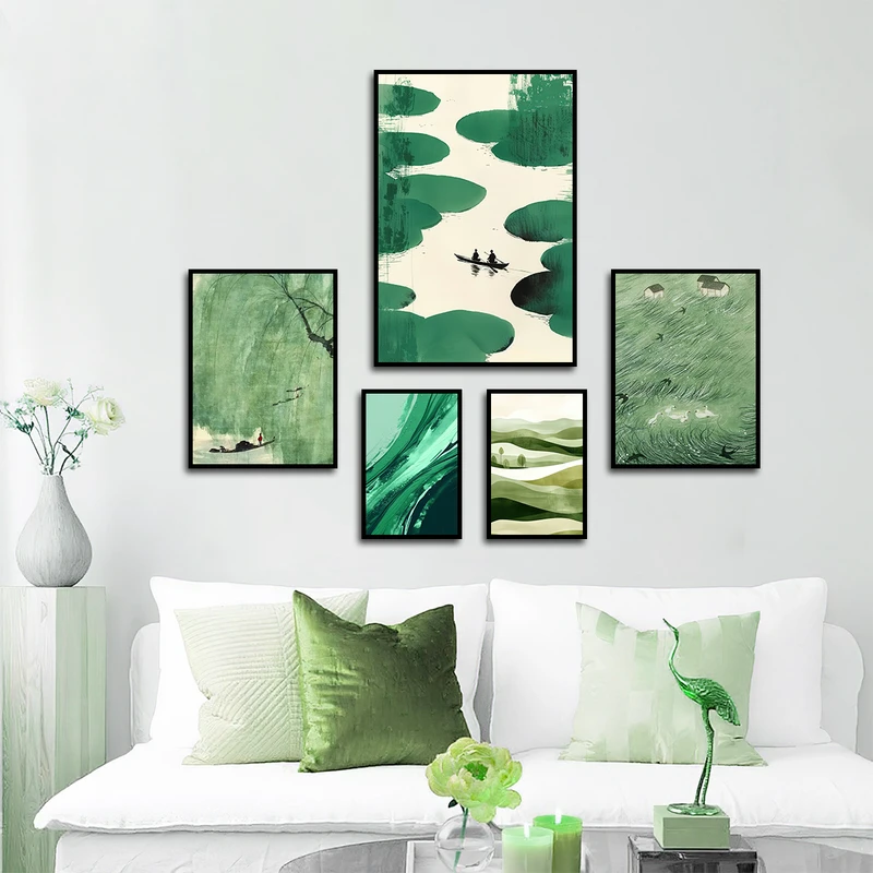 تابلو بکلیت طرح نقاشی طبیعت و دریا مدل B-3451 فریم مشکی مجموعه 5 عددی