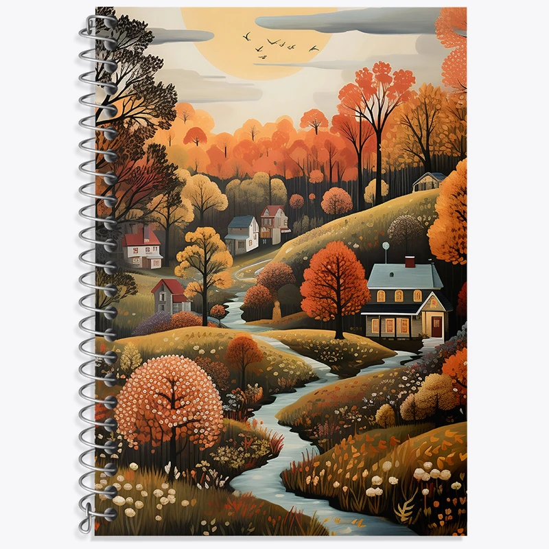 دفتر زبان 50 برگ خندالو مدل سه خط طرح منظره پاییزی کد N3229