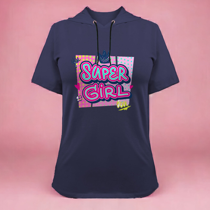 تی شرت کلاه دار آستین کوتاه زنانه مدل G140209237 رنگ سرمه ای