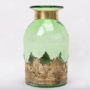 گلدان آبگینه‏ مشبک برنج‏ ‏ سبز‏ طرح ‏سلطنتی‏ مدل 1016100002