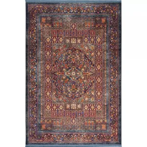 فرش ماشینی 1200 شانه زمینه سبز حاشیه آبی طرح هلنا کد25NH0010