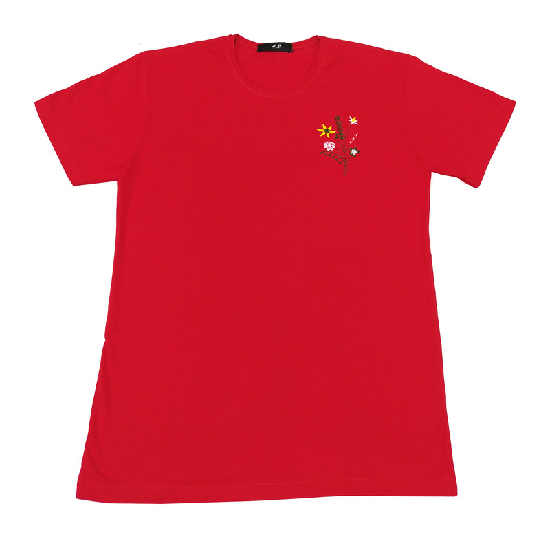 تی شرت آستین کوتاه زنانه مدل گلدوزی شده خوشه رنگ قرمز