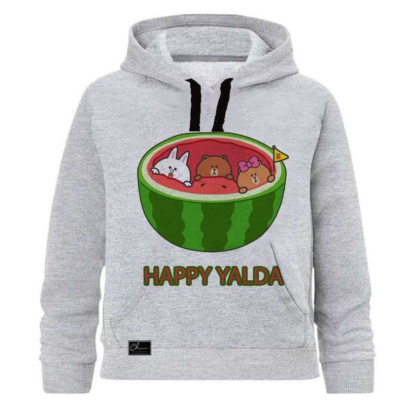 هودی دخترانه مدل HAPPY YALDA کد J84 رنگ طوسی