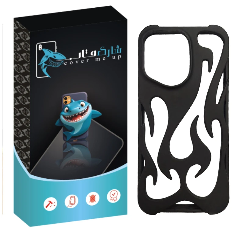 کاور شارک قاب مدل شعله آتش سیلیکونی مناسب برای گوشی موبایل اپل iPhone 13