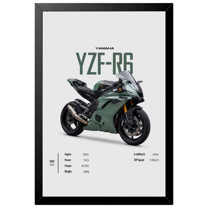 تابلو بکلیت طرح موتور سنگین یاماها Yamaha YZF-R6 مدل B-az1052 فریم مشکی
