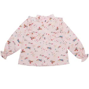 بلوز آستین بلند دخترانه گنجشکک مدل کتان نخ طرح شاخه شکوفه بهار