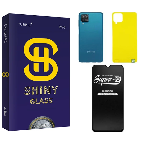 محافظ صفحه نمایش شیشه ای آتوچبو مدل Shiny  Super-D مناسب برای گوشی موبایل سامسونگ GALAXY A12  به همراه محافظ پشت گوشی