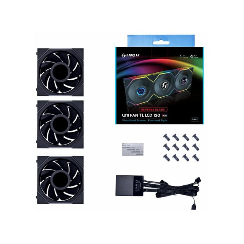 فن کیس لیان لی مدل UNI FAN TL 120 LCD Reverse Black بسته 3 عددی