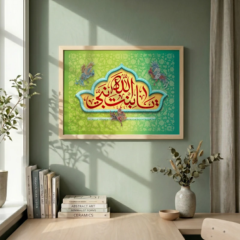 تابلو طرح ولادت حضرت فاطمه (س) مدل G15250 فریم کرم روشن