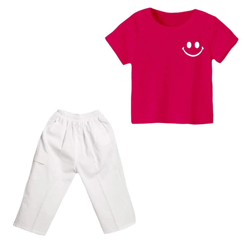 ست تی شرت و شلوارک دخترانه مدل ایموجی کد ۱