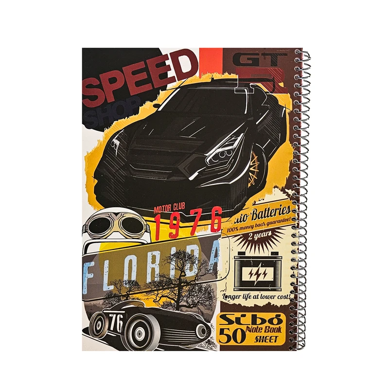 دفتر مشق 50 برگ سیبو مدل ماشین طرح florida1976 کد s3-127