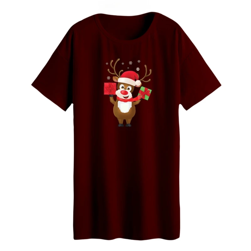 تی شرت لانگ زنانه مدل گوزن کریسمس کد 15