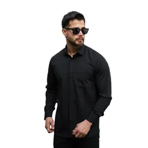 پیراهن آستین بلند یقه ایستاده مردانه مدل دکمه مخفی کد ۱۲۲