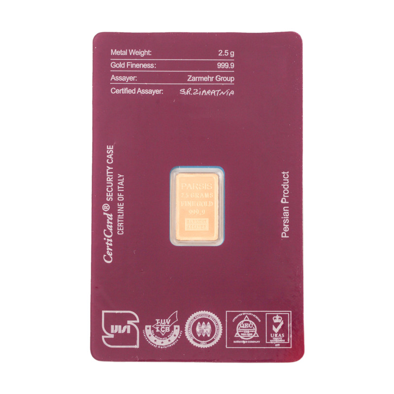 شمش طلا 999.9 عیار گالری تاج آبادی مدل ایران کد T-2.5 - 2