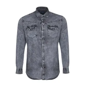 پیراهن آستین بلند مردانه آر اِن اِس مدل جین کد 303020 رنگ طوسی