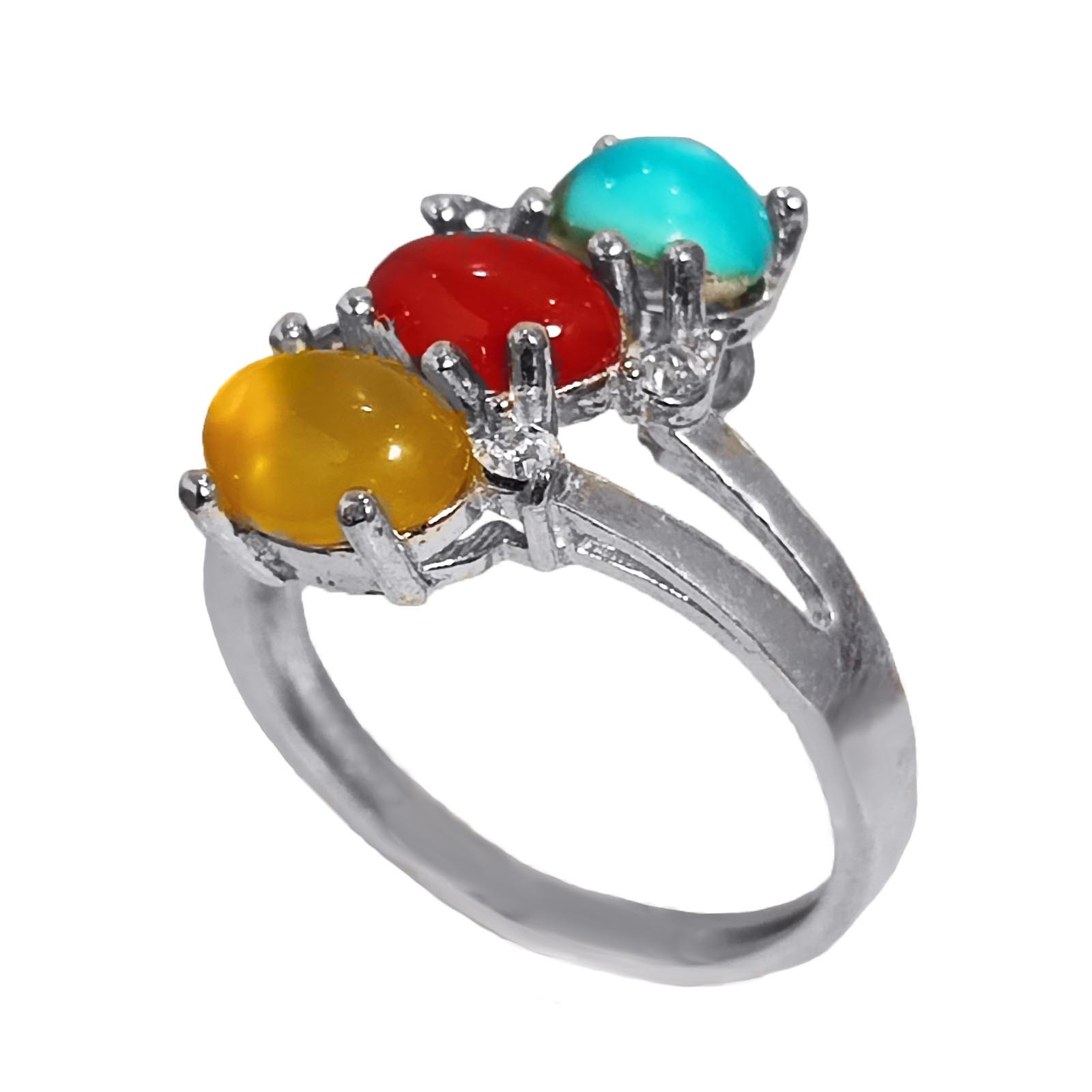 انگشتر نقره زنانه مدل سه نگین YW4217 انگشتر نقره زنانه مدل سه نگین YW4217