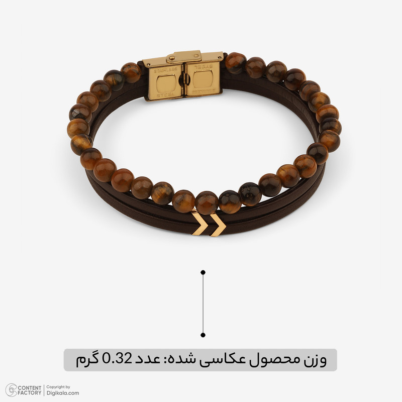 دستبند طلا 18 عیار مردانه با بند چرمی وی گالری مدل فلش کد LBB3300