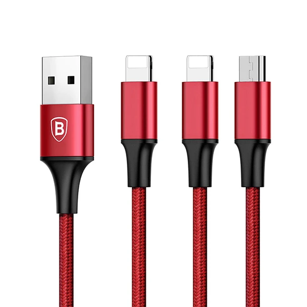 کابل تبدیل USB به لایتنینگ /MicroUSB/لایتنینگ باسئوس مدل CAMLL-SU09 طول 1.2 متر