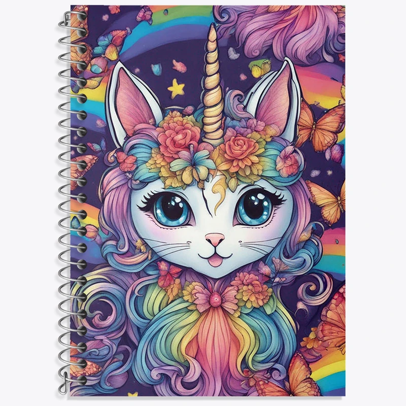 دفتر زبان 50 برگ خندالو مدل سه خط طرح گربه تک شاخ کد N1998