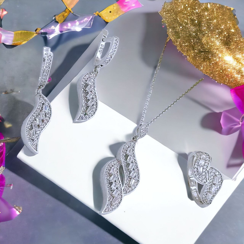 نیم ست نقره زنانه مدل نیم ماه کد 0123