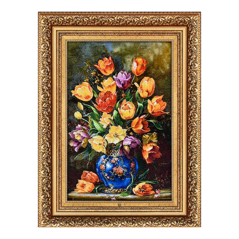 تابلو فرش دستباف فرش میرنظامی طرح گل لاله و گلدان کد 2055