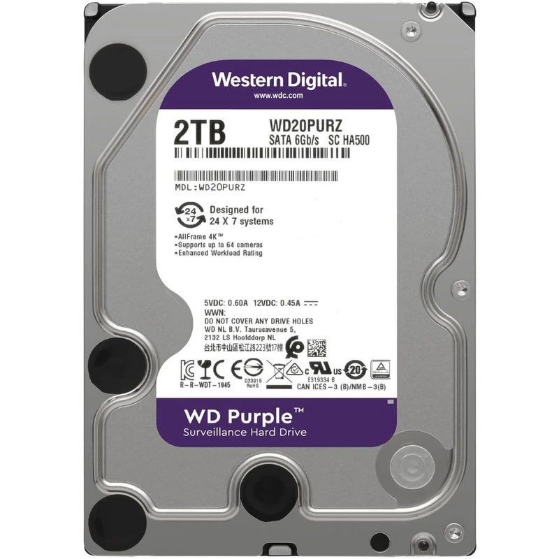 هارد دیسک اینترنال وسترن دیجیتال با رابط SATA 3.0 مدل WD 2TB Purple 64MB SATA 6Gb/s ظرفیت 2 ترابایت