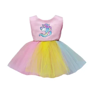 پیراهن دخترانه مدل یونیکورن رنگین کمانی