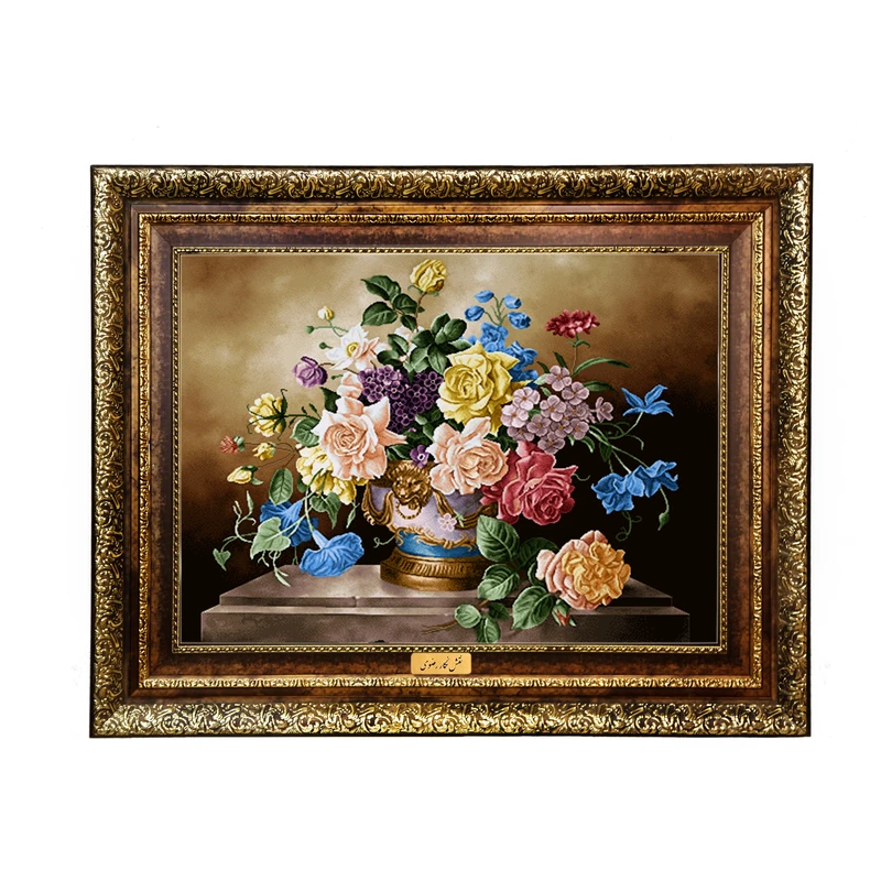 تابلو فرش ماشینی نقش نگار رضوی طرح گل کد 2357H