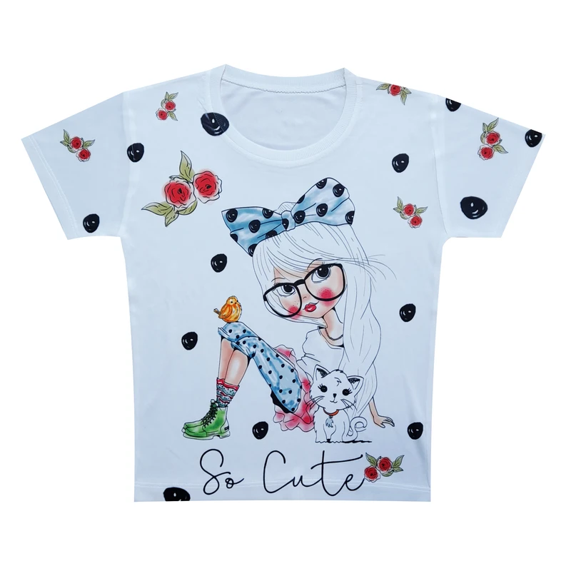 تی شرت آستین کوتاه دخترانه مدل عروسک کد A240