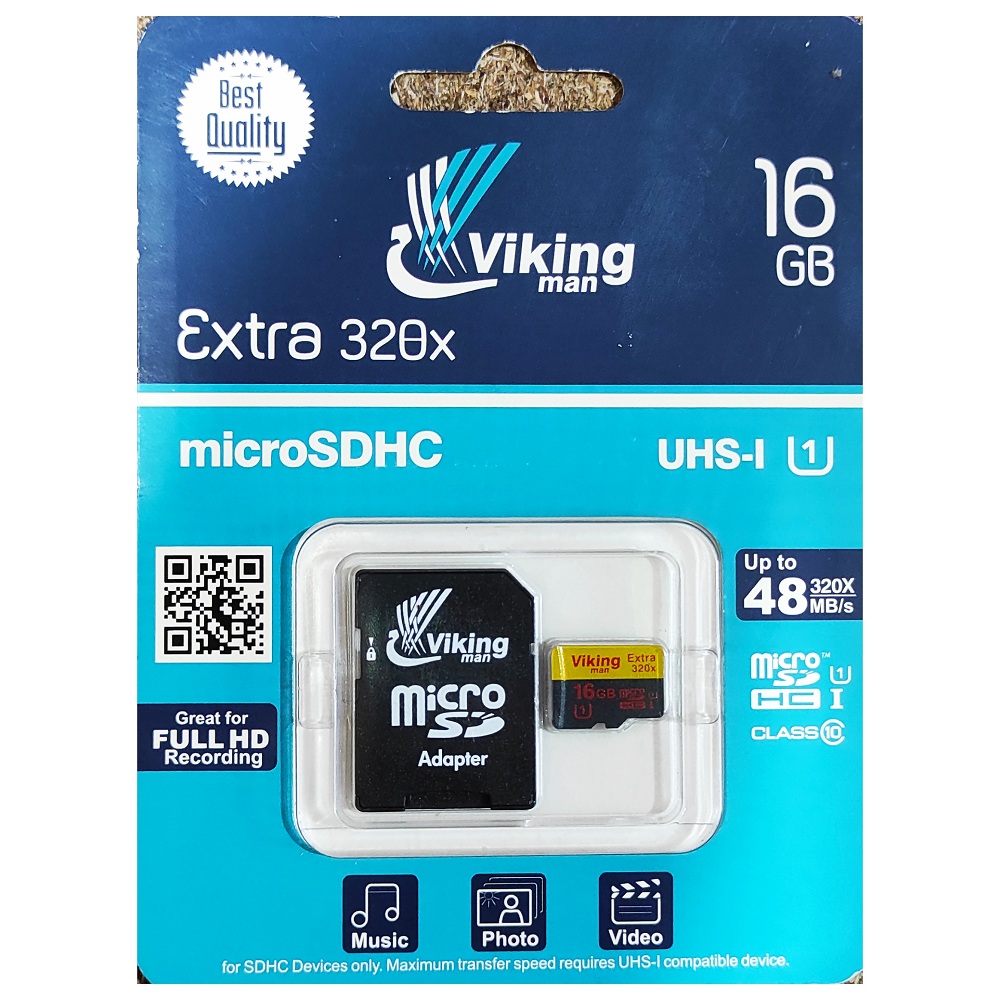 کارت حافظه‌ microSDHC وایکینگ من مدل extra کلاس 10 استاندارد UHS-I U1 سرعت 48MB/s ظرفیت 16 گیگابایت به همراه آداپتور میکرو SD