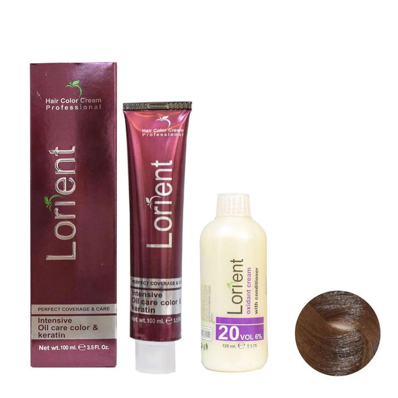 رنگ مو لورینت شماره N5 حجم 100 میلی لیتر رنگ بلوند تیره به همراه اکسیدان مدل 1 شش درصدی حجم 125 میلی لیتر