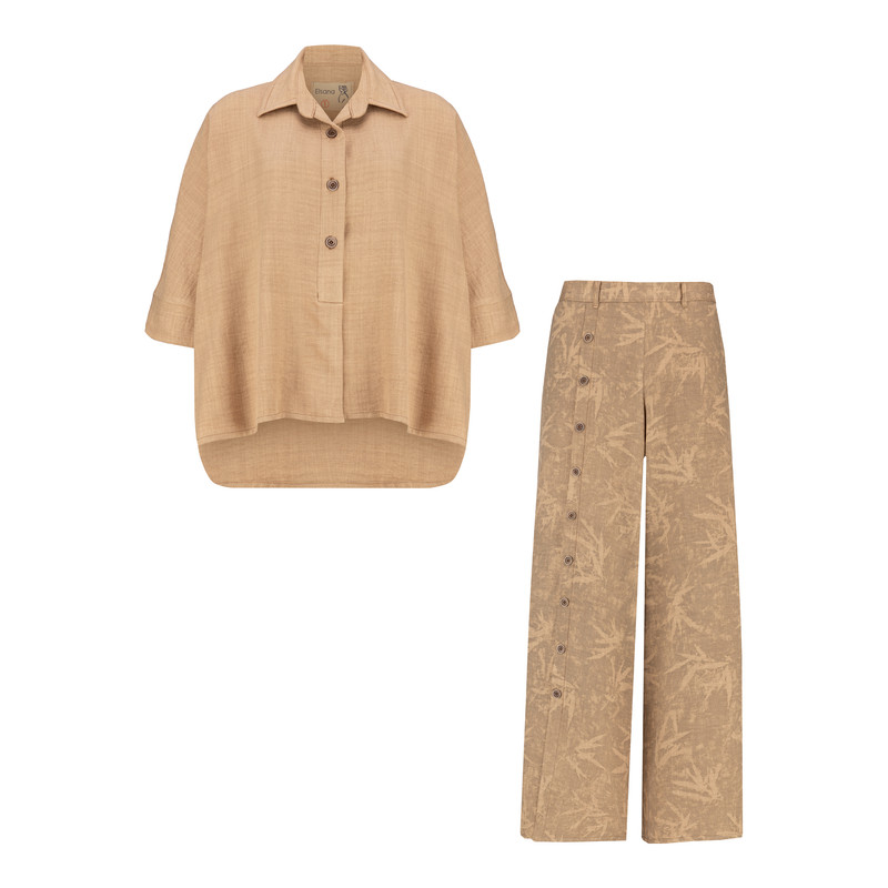 ست شومیز و شلوار زنانه السانا مدل لبخند کد 220052 رنگ کرم