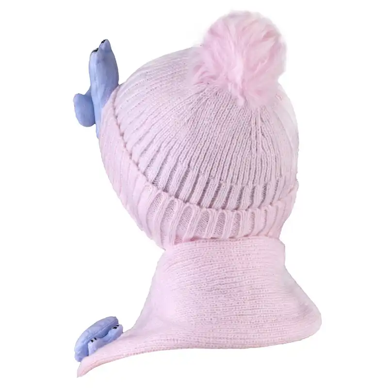 ست کلاه و شال گردن بافتنی بچگانه طرح عروسکی مدل سنجاب