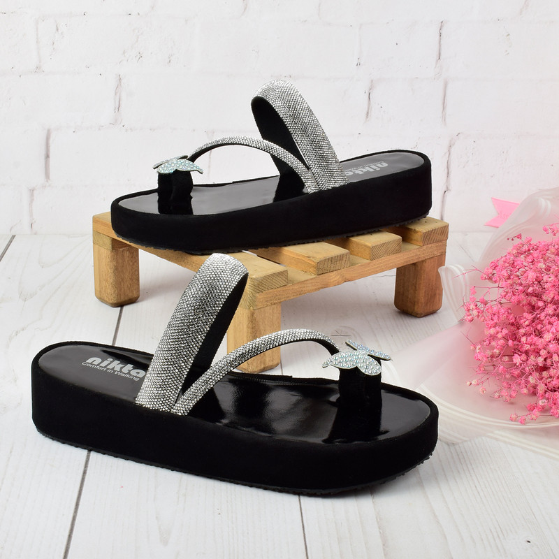 دمپایی لاانگشتی زنانه نیکتا مدل لژدار پروانه ای 4154